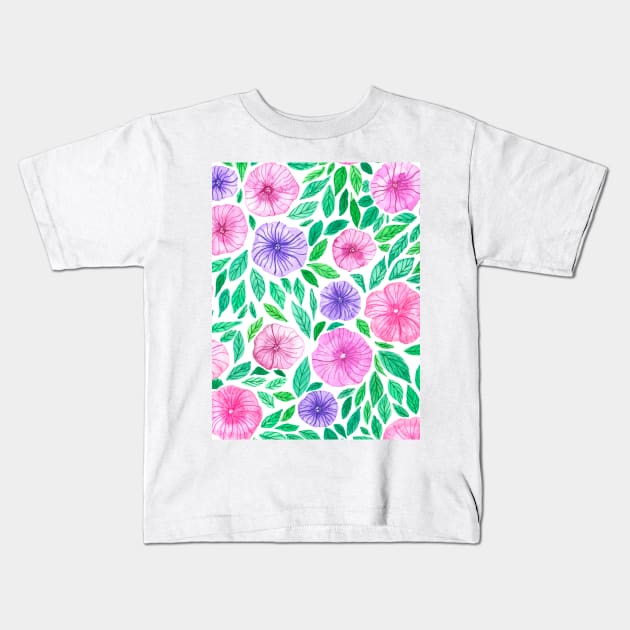 Watercolor petunia garden Kids T-Shirt by katerinamk